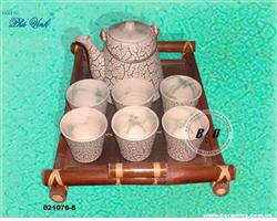 Bat Trang  teaset  with bamboo tray